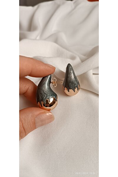 ARİ TAKI Gray&Gold Bottega Model Steel Earrings