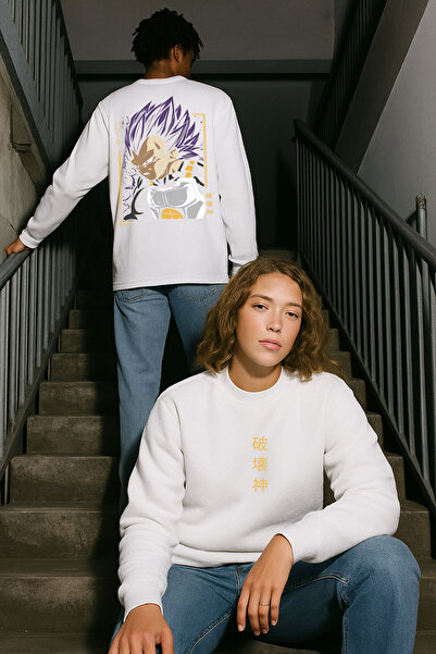 By Caspita Fashion Hanorac alb supradimensionat unisex cu imprimeu pe spate L...