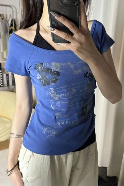 BİQ & TAQ BUTİK Nuit Magique Flowers Ek Strap Short Sleeve Underwear Bodyli Navy Blue Blouse