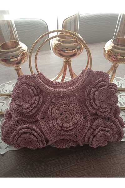 sjs ahşap El çantası, dekoratif çanta, kol çantası, el örmesi çanta, kağıt ip...