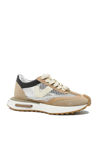 Dogati Women's sneakers Dogati, beige, made of mesh with suede leather trims