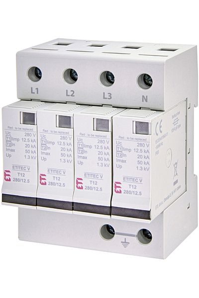Eti Surge arrester SPD, Three-phase, 4P, T1+T2, 12.5kA, Uc=280V, AC, ETITEC V, 002442907,
