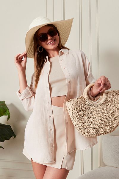 COMBİNE MİCHAİL Cămașă de muselină de bază oversize Bej