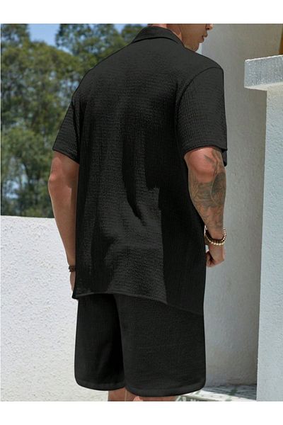 Fifty Color Alaçatı Style, Men'S, Wrinkle, Crinkle Fabric, Summer Lycra Shirt, and Shorts Jogger Set, Combination