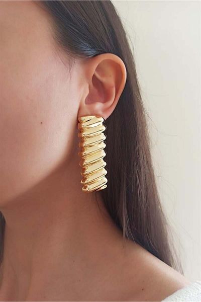 By Zeyna Aksesuar Women's Special Design 6 cm Serrated Model Earrings zyna003
