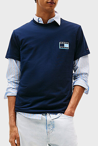 Tommy Jeans % 100 Pamuk Slim Fit Bisiklet Yaka Logolu T Shirt Erkek T SHİRT D...