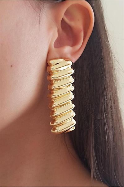 By Zeyna Aksesuar Women's Special Design 6 cm Serrated Model Earrings zyna003