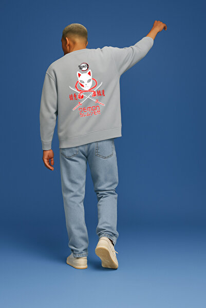By Caspita Fashion Lenithra Demon Slayer Anime με στάμπα Unisex Oversize γκρι φούτερ