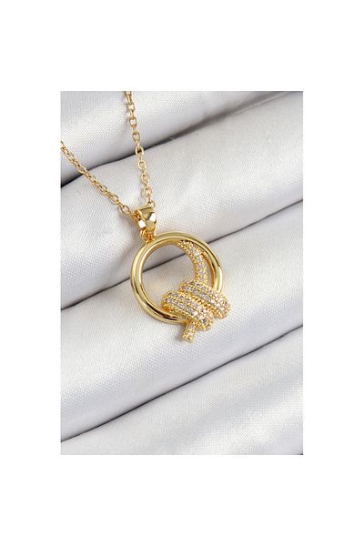 Skygo 316L Steel Zircon Stone Knot Model Gold Color Women's Necklace - Tj-Bko10349