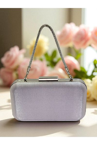 Biçanta Silver Gray Lame Color Silvery Satin Women's Evening Dress Bag Wedding Engagement Graduation