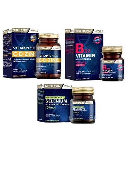 Nutraxin فيتامين ماكس (1000 ملغ فيتامين سي، 1000 وحدة دولية فيتامين د و10 ملغ زنك) + سيلينيوم + فيتامين ب12