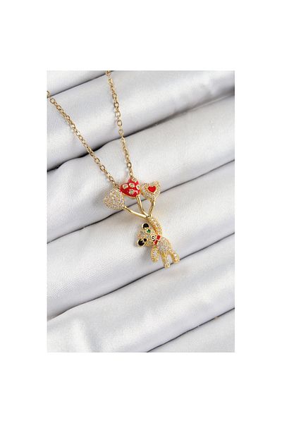 Skygo 316L Steel Zircon Stone Flying Balloon Teddy Bear Model Gold Color Women's Necklace - Tj-Bko10355