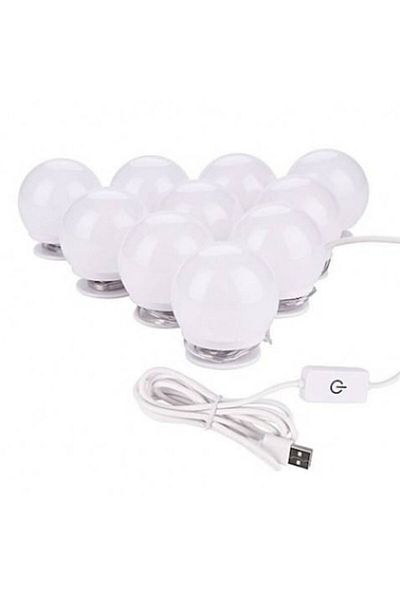 WTO Set 10 Becuri LED pentru Oglinda WTO®, Recomandat pentru Make-Up, 3 Trepte de Lumina