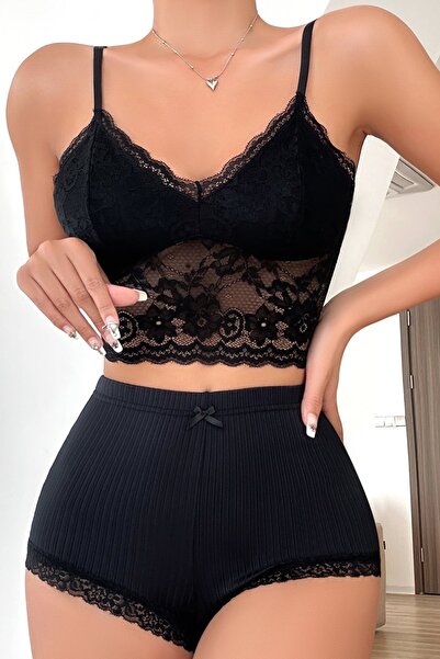 The LOG INVEST Kadın Kaşkorse Şortlu Dantelli Gecelik Takımı