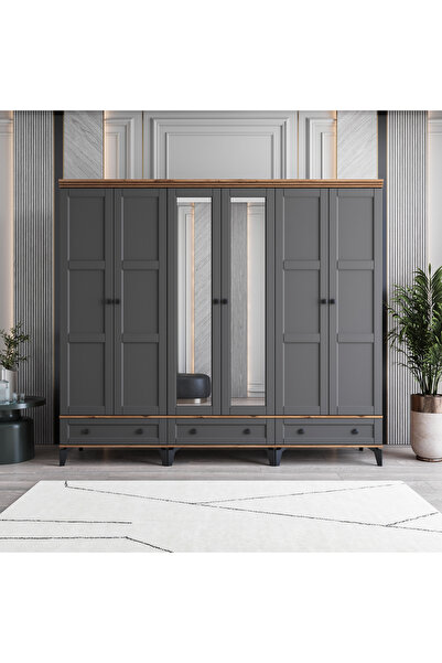 MONZIO Karin 6 Kapaklı Çekmeceli Gardırop %100 MDF