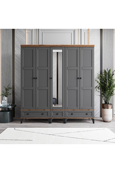 MONZIO Karin 5 Kapaklı Çekmeceli Gardırop %100 MDF