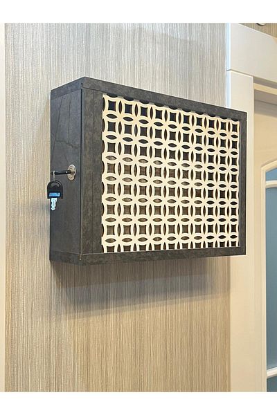 EMİZEY Decorative Interlocking Marble Pattern Wall Hanging Insurance and Modem-Wifi Storage Box 30X40Cm
