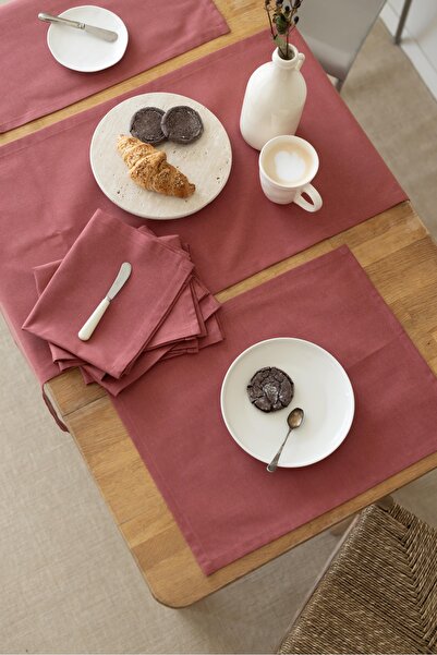 vinte Kırmızı Düz Runner & 6'lı Supla Amerikan Servis Takımı