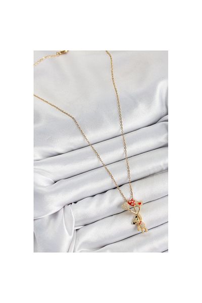 Skygo 316L Steel Zircon Stone Flying Balloon Teddy Bear Model Gold Color Women's Necklace - Tj-Bko10355