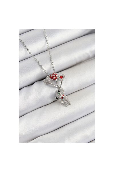 Skygo 316L Steel Zircon Stone Flying Balloon Teddy Bear Model Silver Color Women's Necklace - Tj-Bko10356