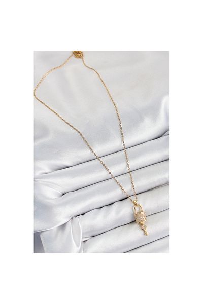 Skygo 316L Steel Zircon Stone Lock and Dangle Key Model Gold Color Women's Necklace - Tj-Bko10353