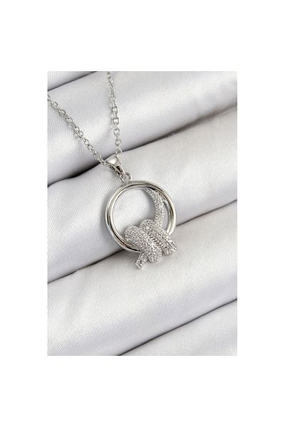 Skygo 316L Steel Zircon Stone Knot Model Silver Color Women's Necklace - Tj-Bko10350