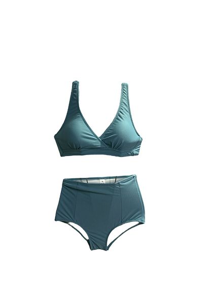 TooHot Women's Turquoise High Waist Strap Triangle Bikini Set