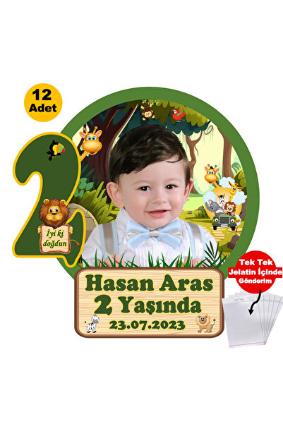 Elara Tasarım Safari Temalı 2 Yaş 12 Adet Fotoğraflı Kişiye özel Doğum Günü M...