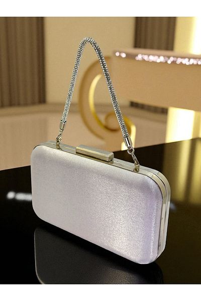 Biçanta Silver Gray Lame Color Silvery Satin Women's Evening Dress Bag Wedding Engagement Graduation