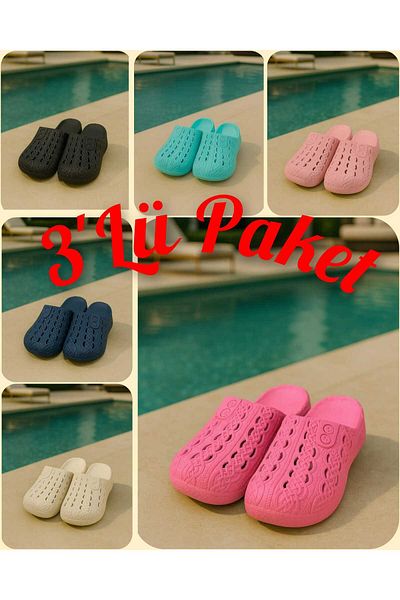 Behtah Kundura 3 Pack Closed Front Non-Slip Sole Soft Flexible Airblow Bathroom Balcony Beach Street Slippers