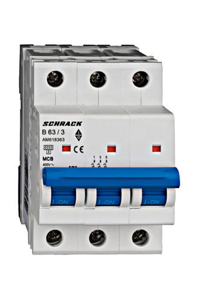 Eti Circuit breaker MCB, 3P, 63A, 6kA, curve B, AMPARO, AM618363--, Schrack