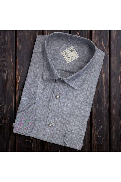 GÖMLEK GALERİSİ Men's Classic Relaxed Fit Flap Double Pocket Short Sleeve Solid Linen Shirt