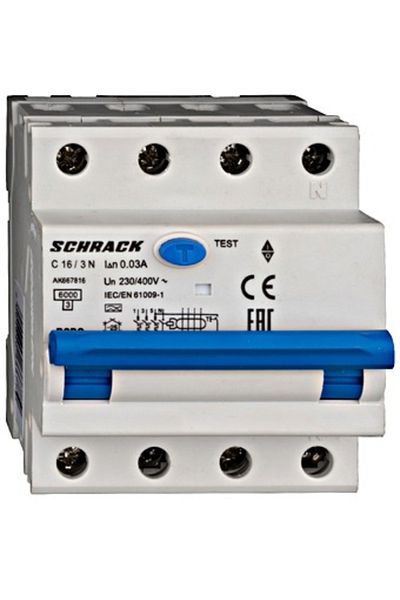 Eti RCBO residual current circuit breaker, 3P+N, 16A, 30mA, 6kA, curve C, type A, AMPARO, AK667816--, Schrack