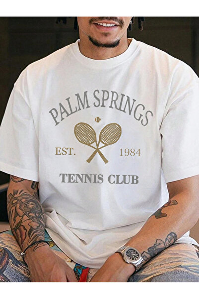 SVART WEAR Palm Spring Tennis Club Baskılı Oversize Günlük Tshirt Tişört