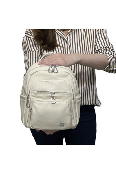 Micutz Women's Eco-Leather Satchel Backpack, Many Compartments, Micutz®, 25x30x12 cm, Beige
