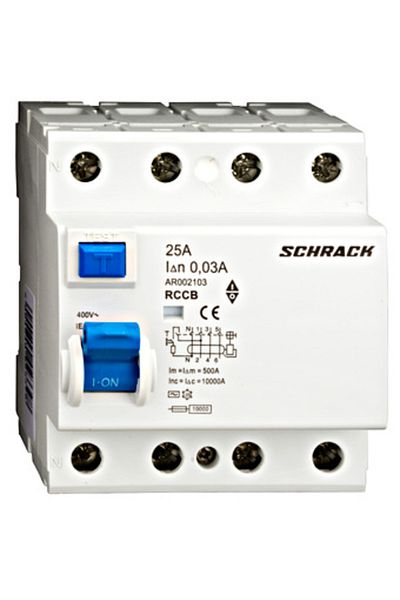 Eti Intreruptor diferential RCCB, 4P, 25A, 30mA, 10kA, tip AC, AMPARO, AR002103--, Schrack