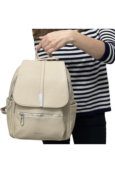 Micutz Elegant casual women's backpack made of eco-leather, Multiple compartments for Office or City, Beige