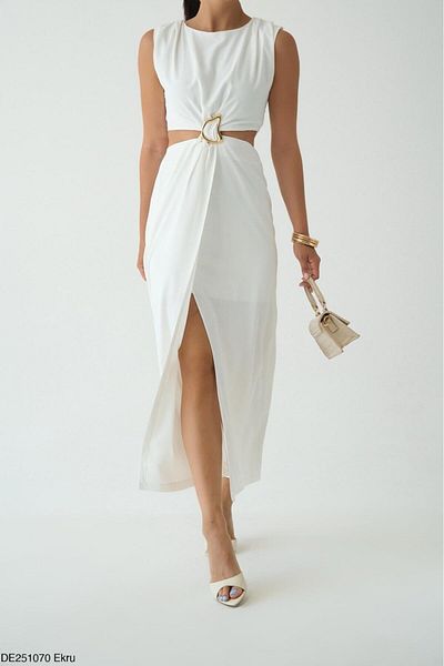 CADDELAMODA Women's Waist Buckle Detailed Dress