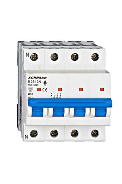 Eti Circuit breaker MCB, 3P+N, 25A, 6kA, curve B, AMPARO, AM618825--, Schrack