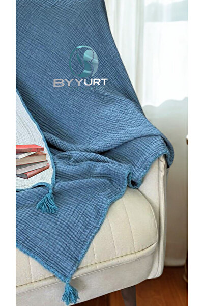 TruyTowel %100 PAMUK MÜSLİN TV BATTANİYESİ İNDİGO MAVİ