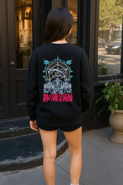 By Caspita Fashion Hanorac negru oversized unisex cu imprimeu pe spate Lenithra Fullmetal Alchemist Brotherhood Alphonse