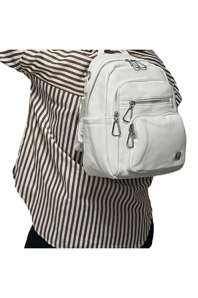 Micutz Women's Eco-Leather Satchel Backpack, Many Compartments, Micutz®, 25x30x12 cm, White