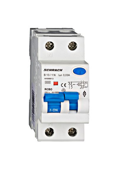 Eti RCBO residual current circuit breaker, 1P+N, 13A, 30mA, 6kA, curve B, type A, AMPARO, AK668613--, Schrack