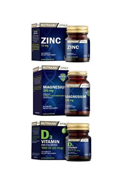 Nutraxin Vitamin D3 1000 Iu 120 Tablet + Çinko 15 Mg 100 Tablet + Magnezyum 2...