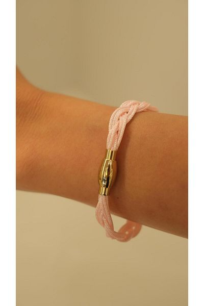 Jerie Silvery Knitted Detail Steel Magnet Rope Bracelet
