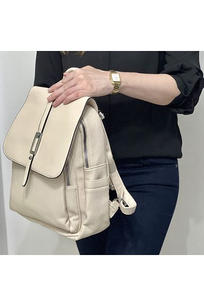 Micutz Women's Leather Backpack Maria C. Italy, Eco-leather, 27x30x12 cm, Cream Color