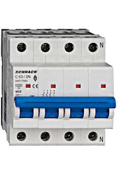 Eti Circuit breaker MCB, 3P+N, 63A, 10kA, curve C, AMPARO, AM017863--, Schrack