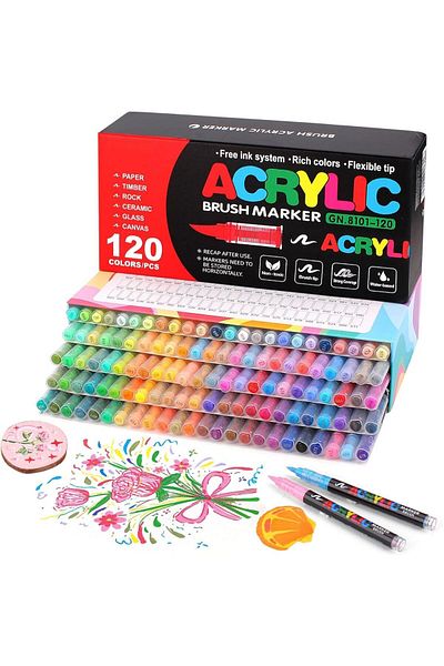 BALQRA Set of 120 Acrylic Markers, Water-Based Paint, Non-toxic, Quick Drying, Painting on Various Materials