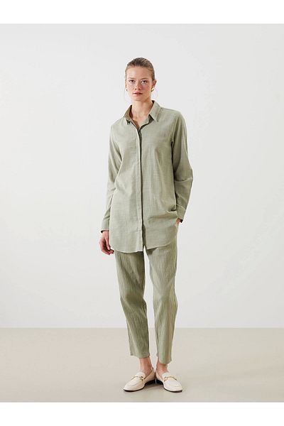 LC Waikiki Lcwaikiki Classic Green Textured Women's Shirt Tunic