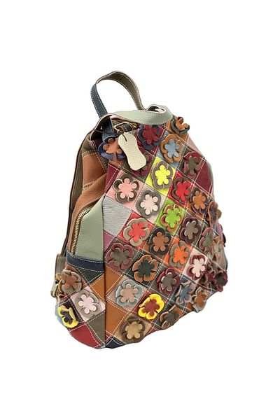 Micutz Women's Leather Backpack, Modern Design with Applied Flowers, Multicolor, 30x33x17 cm